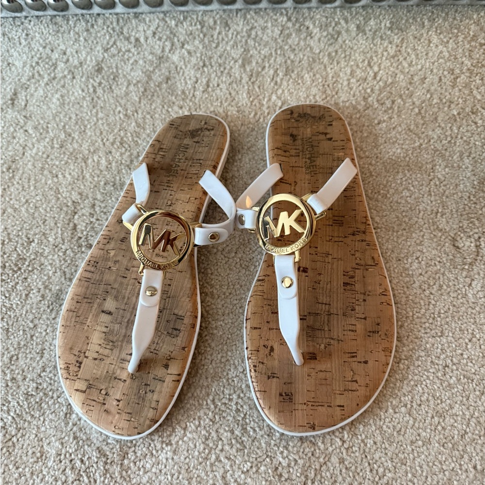 Michael Kors White and Gold Logo Sandals
